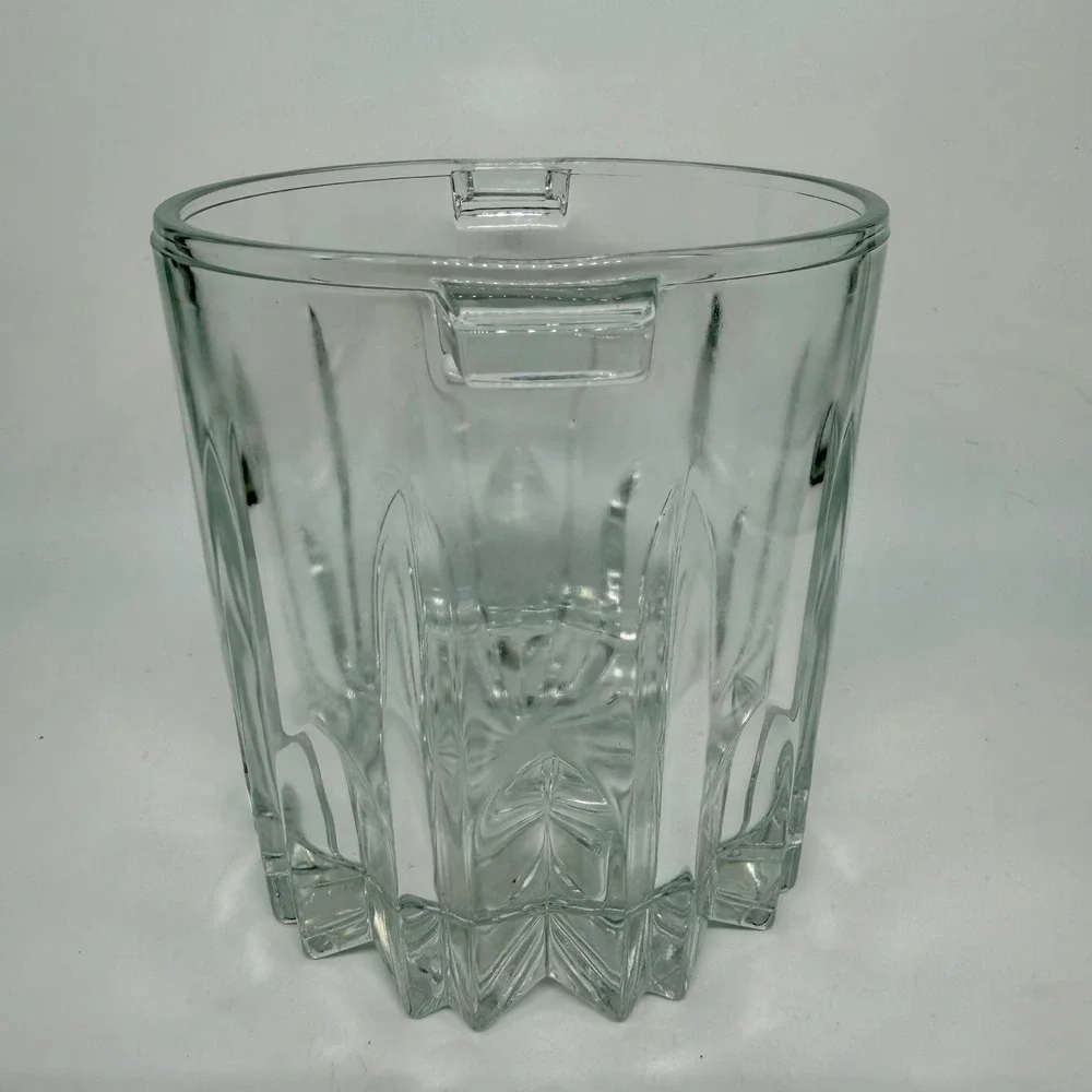 Italy Clear Glass Ice‎ Bucket Heavy Panel Cut Starburst Base Vintage Barware